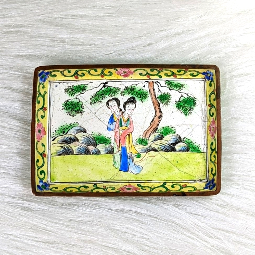 Rose Medallion Chinese Famille Enamelware Cloisonne Trinket Pin Tray